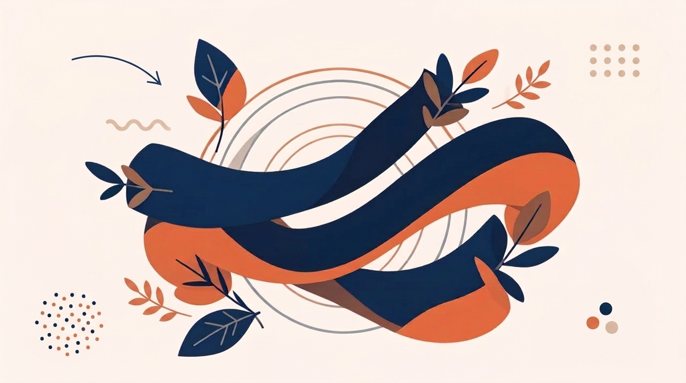 Illustrazione astratta con nastri intrecciati e cerchi concentrici, metafora dell'integrazione tra mindfulness, ACT e DBT