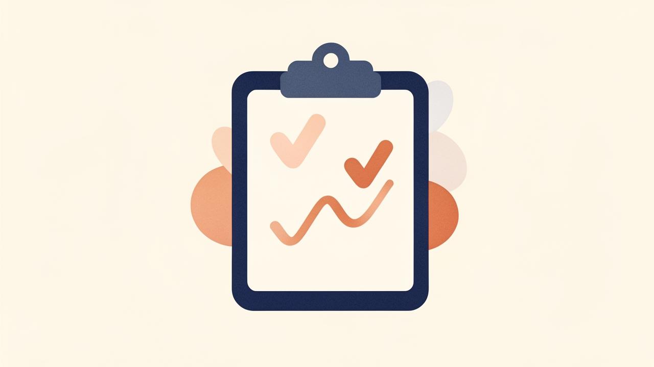 Illustrazione minimale di un questionario clinico con grafici, sui test psicologici e la valutazione diagnostica